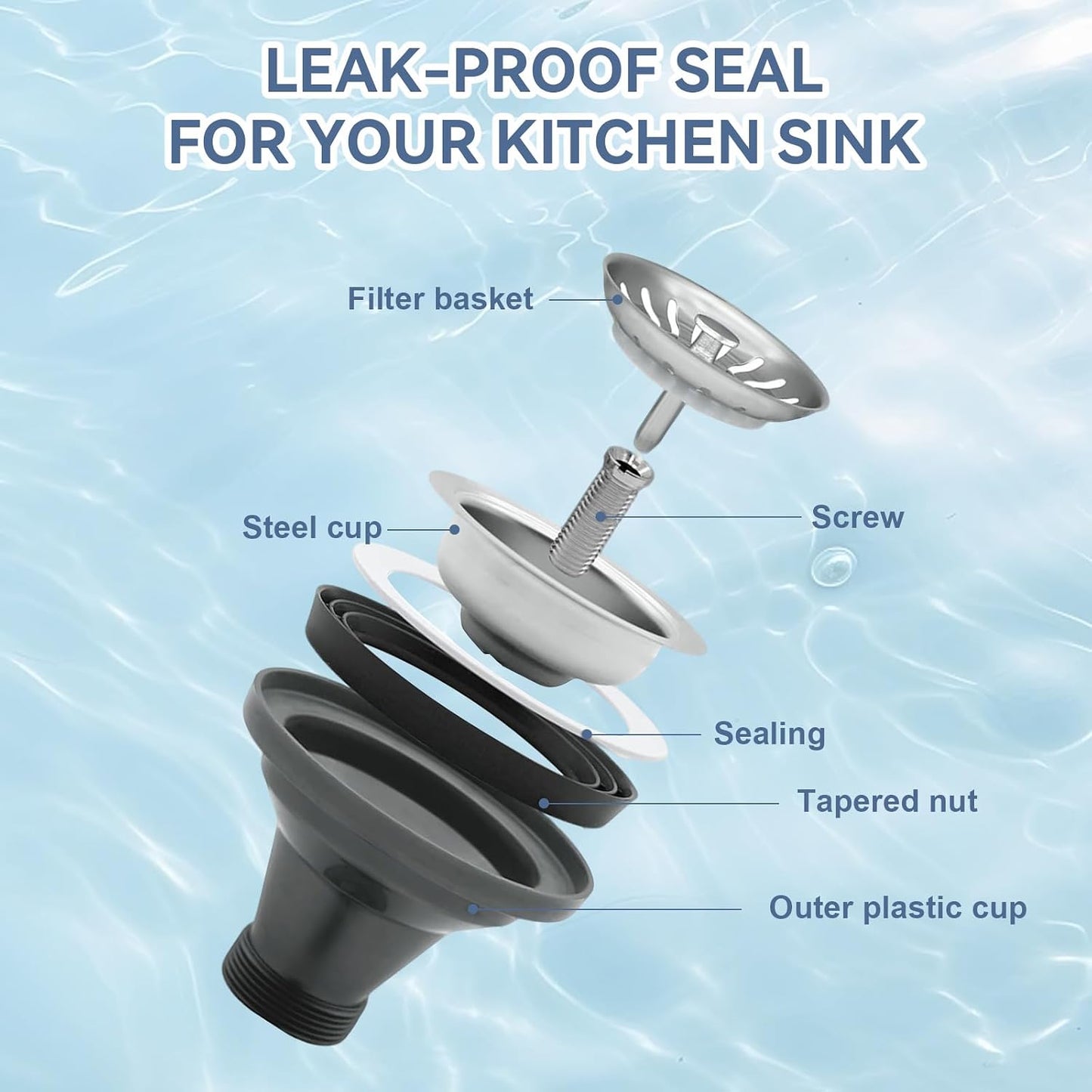 Premium 316 Stainless Steel Kitchen Sink Drain Assembly - 4.5" Strainer & Stopper with Deep Removable Basket, Adjustable Sliding Flange -cUPC Certified