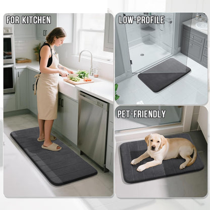 Yimobra Memory Foam Bath Mat, Super Soft Absorbent Bathroom Rug Non Slip, Quick Dry, Machine Washable Floor Carpet for Tub Shower, Home Decor Accessories, 24x17, Grey