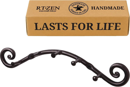 RTZEN Farmhouse Small Key Holder for Wall - Handcrafted Swirl Decorative 5 Key Hooks for Home Entryway - Wrought Iron Wall Mount Rack Purse Coat and Leash Holder or Organizer (Classic Black)