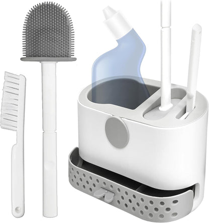 Silicone Toilet Brush and Holder Set with 2 Toilet Bowl Brushes, Ventilation Slots Base