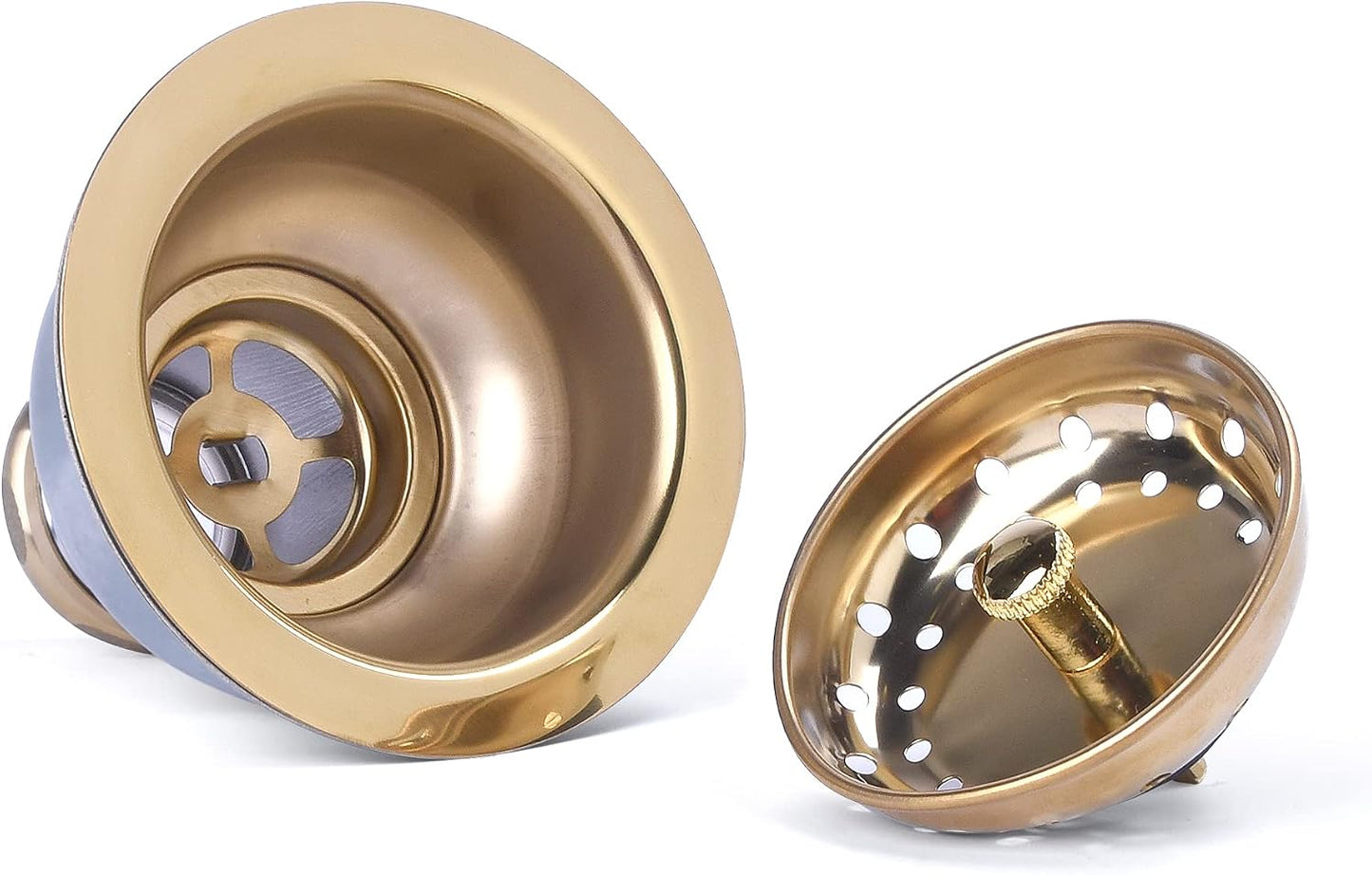 3-1/2 Deep Cup Kitchen Sink Drain Assembly, 304 Stainless Steel Construction With Fixed Post Basket and Long Extended Shank/CAS Approved and White Finish
