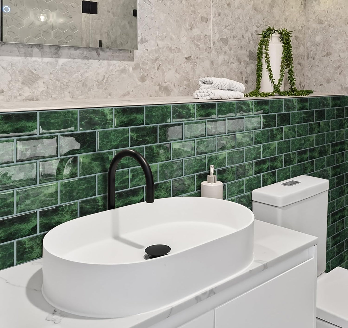 DEWOO White Peel and Stick Backsplash Subway Tile Self Adhesive Wall Tiles for Kitchen Bathroom, 10-Sheet, 12"×12"