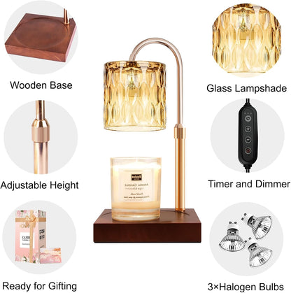 Candle Warmer Lamp with Timer & Dimmer, Candle Warmer Height Adjustable, Fits All Jar Scented Candles, Candle Lamp with 3 Bulbs, Charming Gift Box with Ribbon for Gifting