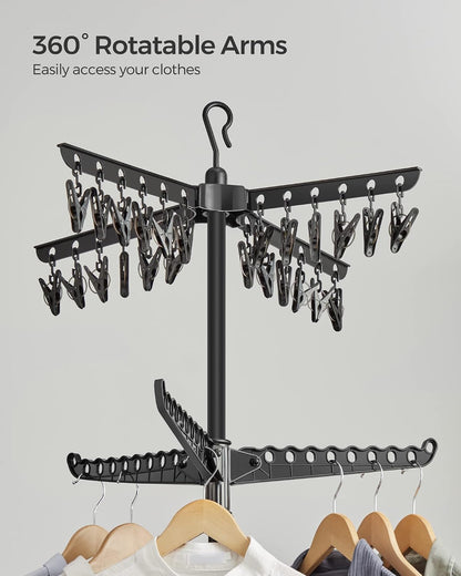 SONGMICS 2-Tier Clothes Drying Rack, 72-Inch Folding Laundry Drying Rack with 3 Rotatable Arms for Hangers, 24 Clips, Stainless Steel, for 27 Pieces of Clothes, Blue and Silver ULLR512Q01