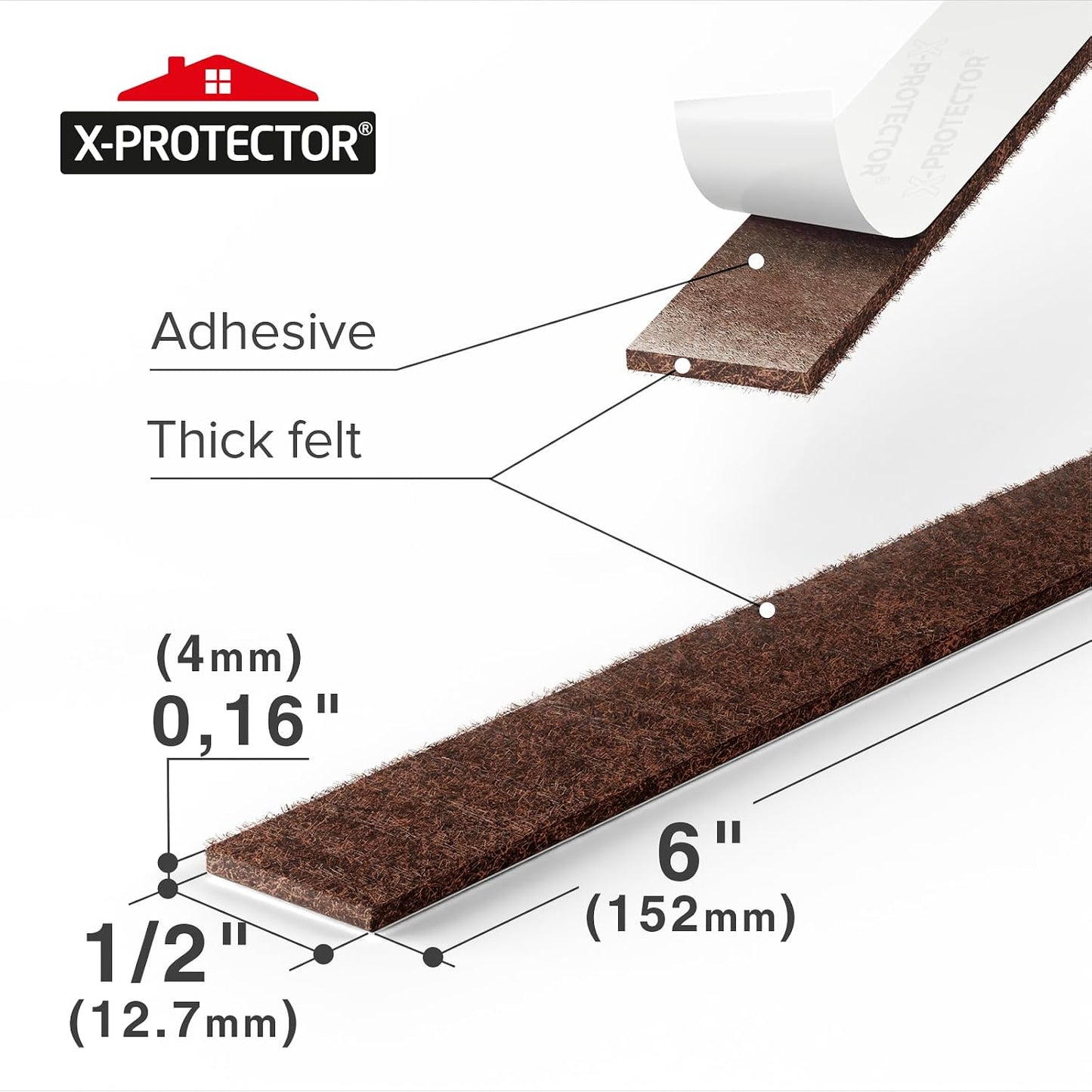 X-Protector Premium Felt Furniture Pads - 20 PCS 6 x 1/2" - Black Rectangular Pads with Tenacious Adhesive - Protects Hardwood, Laminate & Tile Floors