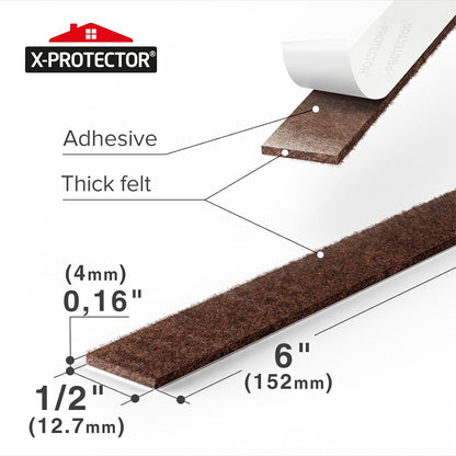X-Protector Premium Felt Furniture Pads - 20 PCS 6 x 1/2" - Black Rectangular Pads with Tenacious Adhesive - Protects Hardwood, Laminate & Tile Floors