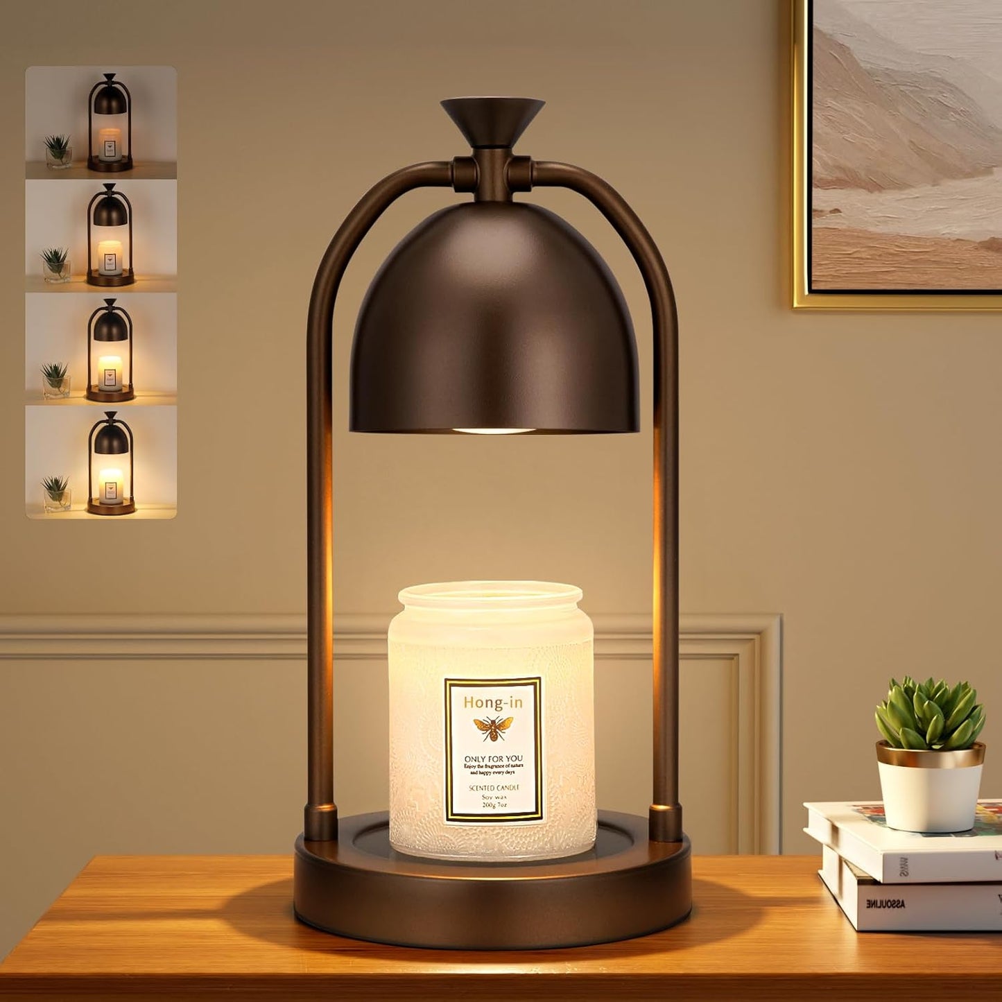 Hong-in Candle Warmer Lamp - with Timer & Dimmer, Modern Home Decor House Warming Gifts Wax Melt Warmer for Jar Candles, Cozy Birthday Gift for Women Mom (Black)