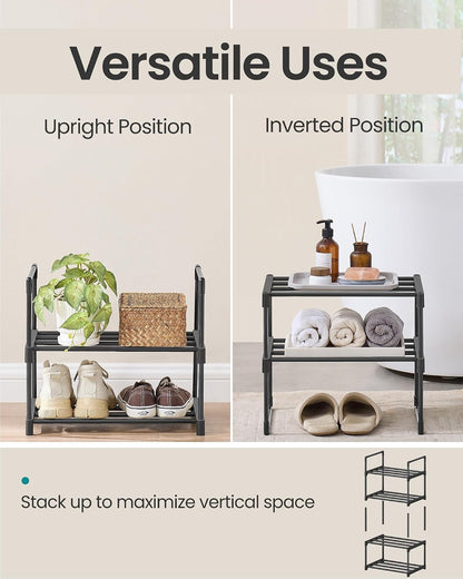 SONGMICS Shoe Rack, 6-Tier Shoe Organizer, Metal Storage Shelf, Upright or Upside Down, for 24-30 Pairs, Stackable, for Entryway, 11.8 x 36.2 x 42.7 Inches, Black ULSA306BH01