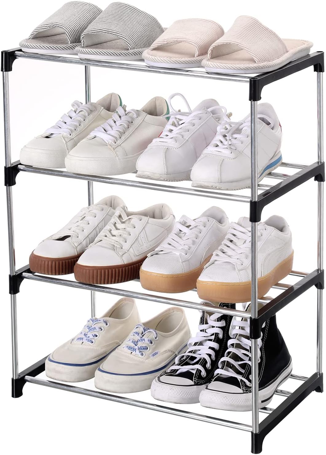 Jucaifu Stackable Small Shoe Rack, Entryway, Hallway and Closet Space Saving Storage and Organization (3-Tier, White)