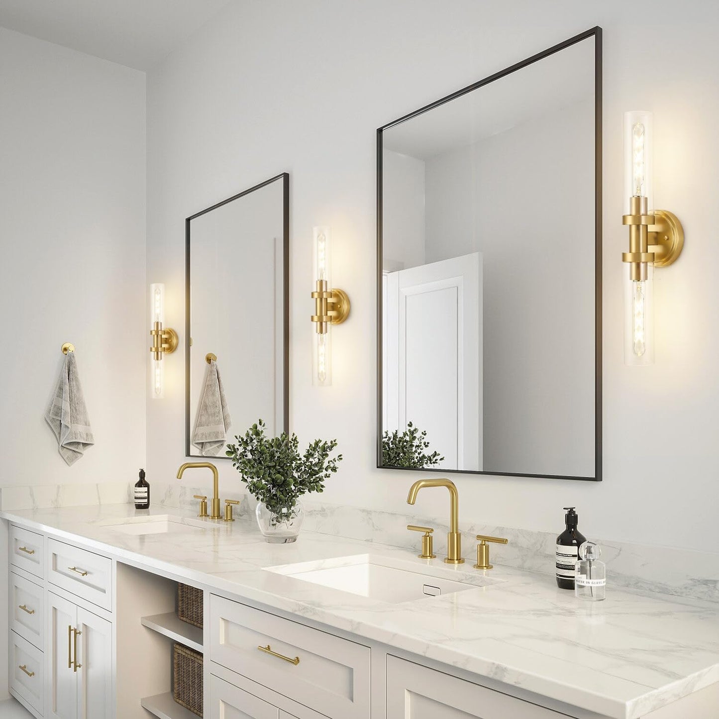 SANTOSTOCK Gold Battery Operated Wall Sconce Set of 2, 12000mAh Rechargeable Wall Lights with Remote Control, Wireless Dimmable Wall Lamps for Bedroom Living Room Bathroom Hallway Stairwell