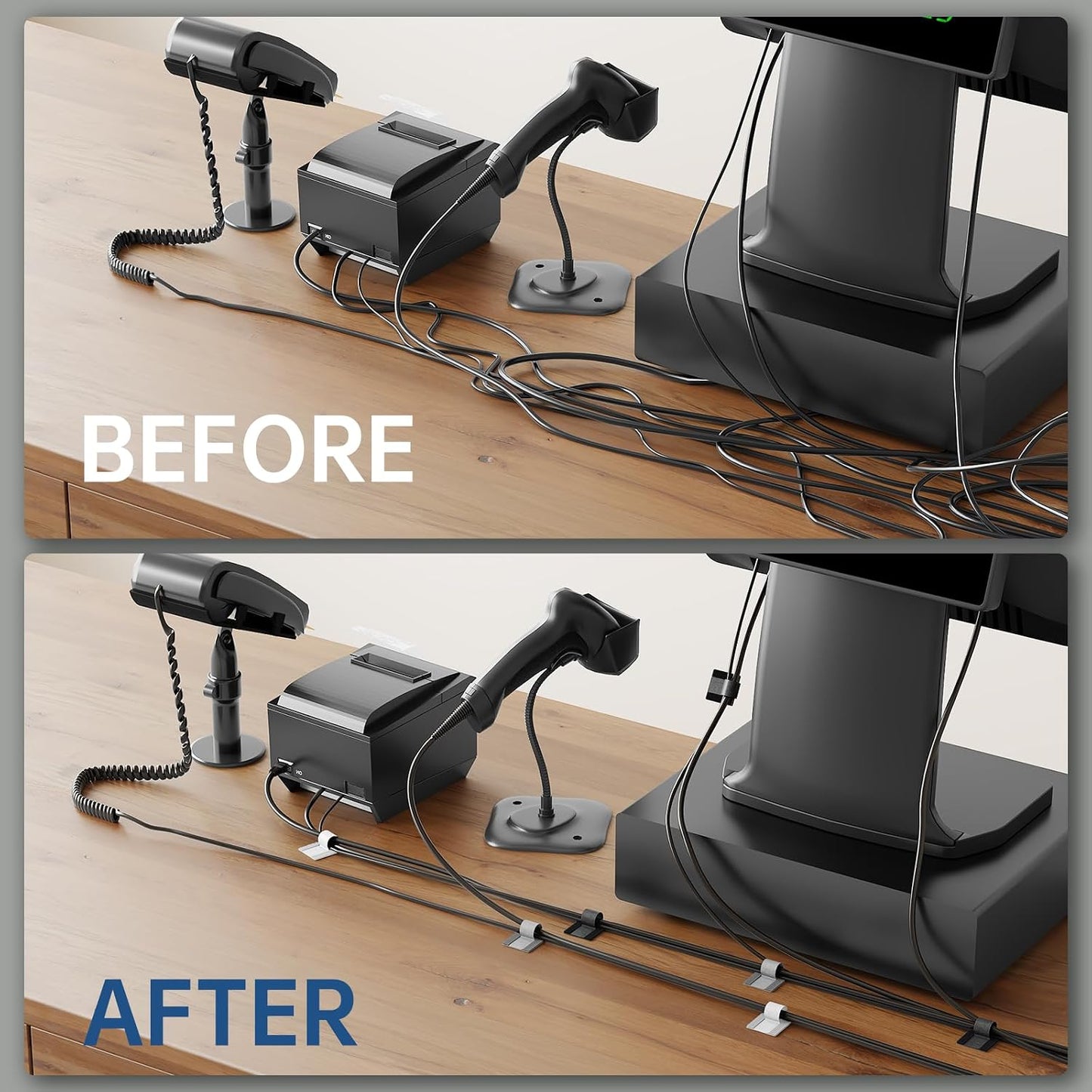 NiHome Cable Organizer Set with 12 Silicone Clips & 50 Hook and Loop Ties, Self-Adhesive Cord Holders for Desk, Wall, TV, PC, Reusable Cable Management for Charging Cords, Power Strips, Wire Bundling