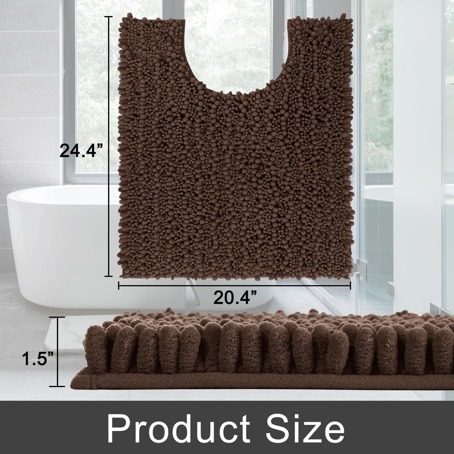 Yimobra Bathroom Rugs Non Slip Washable - Ultra Soft Absorbent Chenille Bath Mat, Quick Dry Shaggy Floor Carpet for Tub Shower, Gray Home Decor Accessories, 24x17 Inch