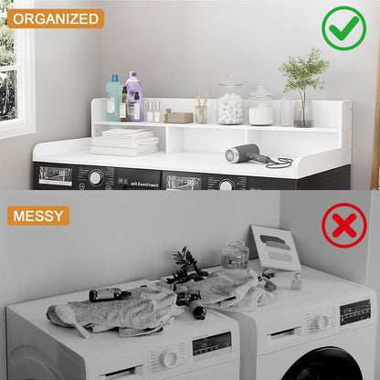Washer Dryer Countertop with Shelf, 2-Tier Laundry Countertop Over Washer and Dryer, 54" x 27.55" Wooden Table for Folding Clothes for Laundry Room Organization and Storage (Black)