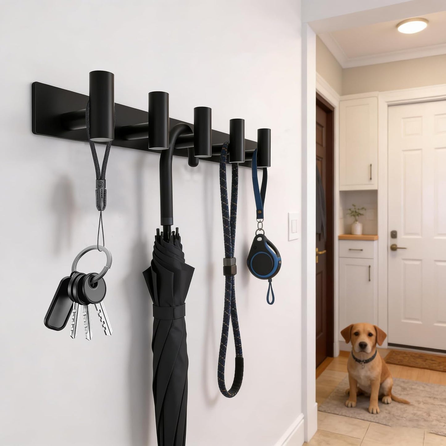 Matte Black Coat Rack Wall Mount - 6 Hooks, Heavy Duty Stainless Steel Wall Hooks for Towels, Coats, Robes, Bags, Hats, Keys, Wall Coat Hanger for Bathroom, Entryway, Kitchen, Hotel, Bedroom, Office