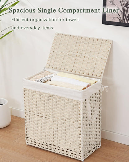 SETVSON Laundry Hamper with Lid Laundry Basket 132 L (35 Gal) Wicker Clothes Hamper, Handwoven Rattan Hamper with Handles and 4 Removable Liner Bags, 6 Mesh Bags for Laundry Bedroom Natural