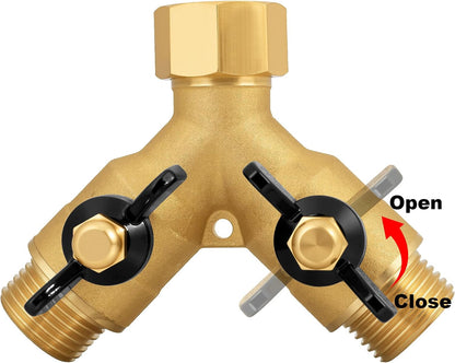 SIGURANTA Garden hose splitter, full-flow, heavy-duty brass 2-way high flow, outdoor faucet Y-valve closure diverter connector, garden hose high-flow diverter adapter. (2-Way Full Flow)