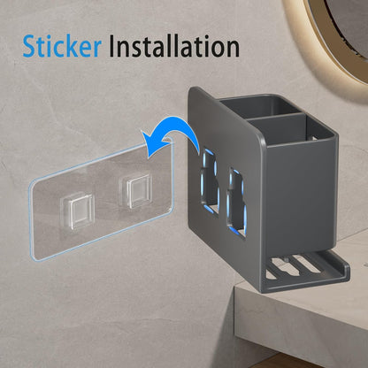 Aluminum Toothbrush Holder， Wall-Mounted，Bathroom Rack，4 Slot，Black | Bracket Shower Toothbrush Razor Holder Suitable for Toothbrush, Toothpaste, Razor and Comb etc Bathroom Storage