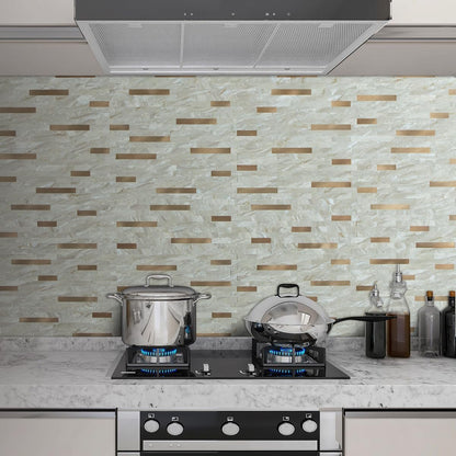 AULIGET 20 Sheets Peel and Stick Backsplash, Black & Grey Wood Look PVC Mixed Metal Stick on Backsplash Tiles for Kitchen