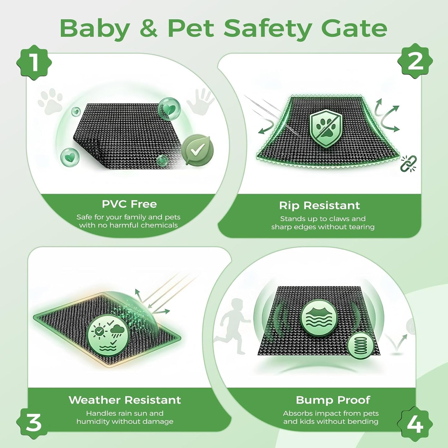 FRUITEAM 120" Wide Outdoor Waterproof Retractable Gate for Dogs & Kids – Ground Stakes, Easy One-Hand Operation, Scratch-Resistant & Tear-Proof Mesh for Indoor/Outdoor Use on Garage, Driveway – Black