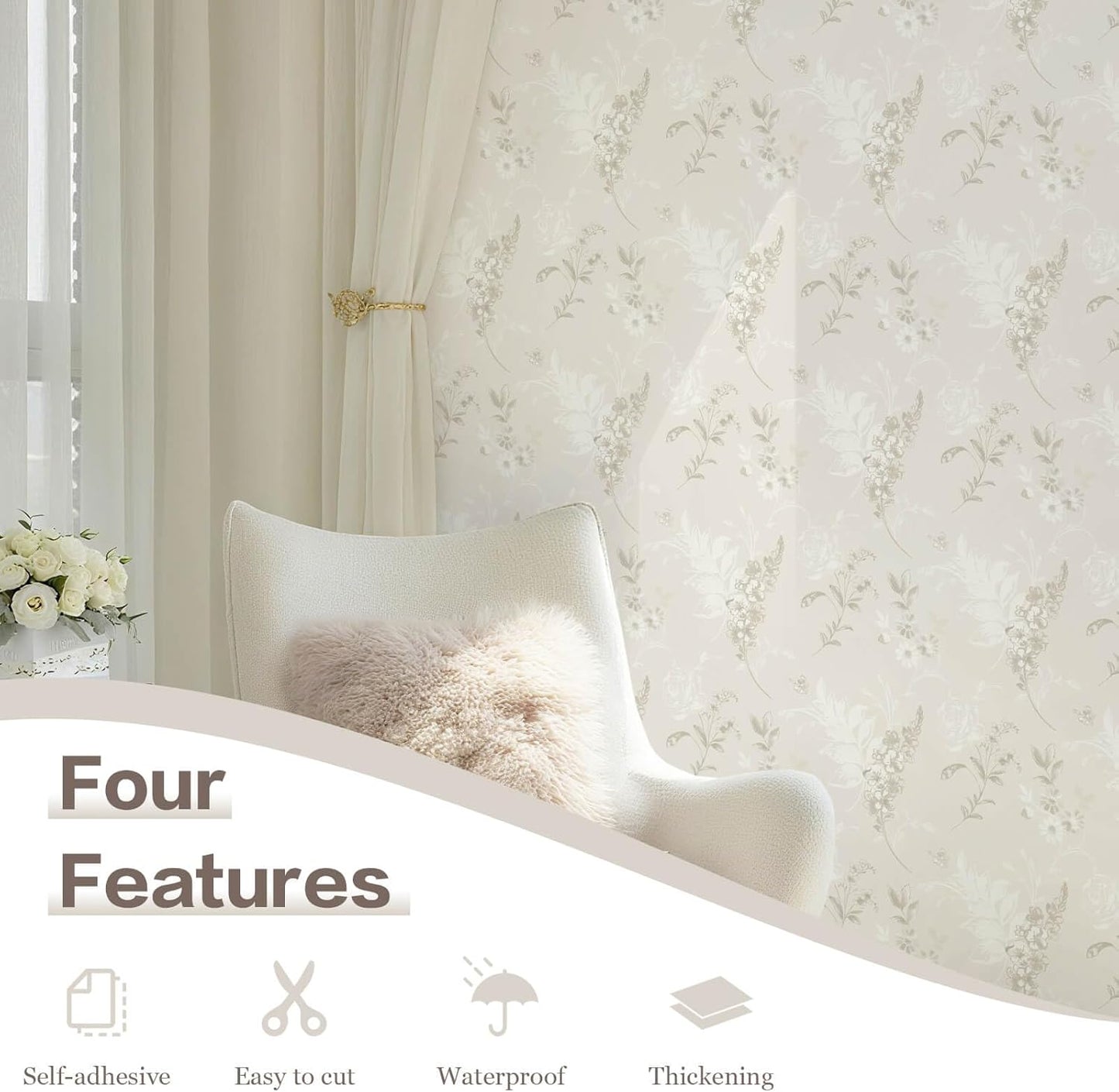 Heroad 16.1''x118'' Floral Peel and Stick Wallpaper Vintage Contact Paper Pink Rose Wall Paper Removable Renter Friendly Wallpaper for Bathroom Bedroom Nursery Waterproof Self Adhesive Vinyl Rolls