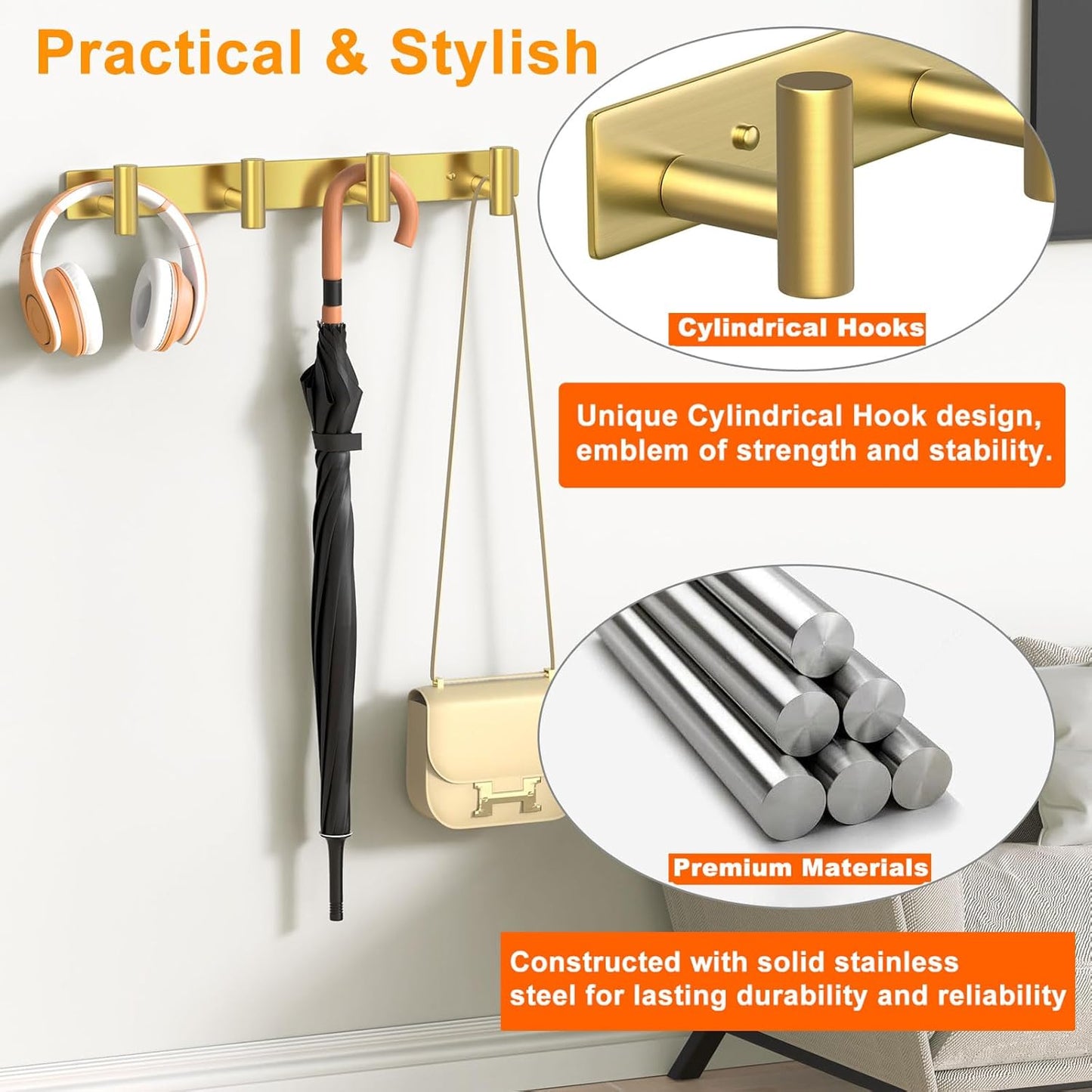 Wall Mounted Coat Rack-3 Hooks, Heavy Duty Stainless Steel Wall Hooks for Towel Coat Bag, Hat Rack Coat Hanger Coat Hooks Towel Racks for Bathroom Entryway Kitchen Office (Silver, 1 Pack)