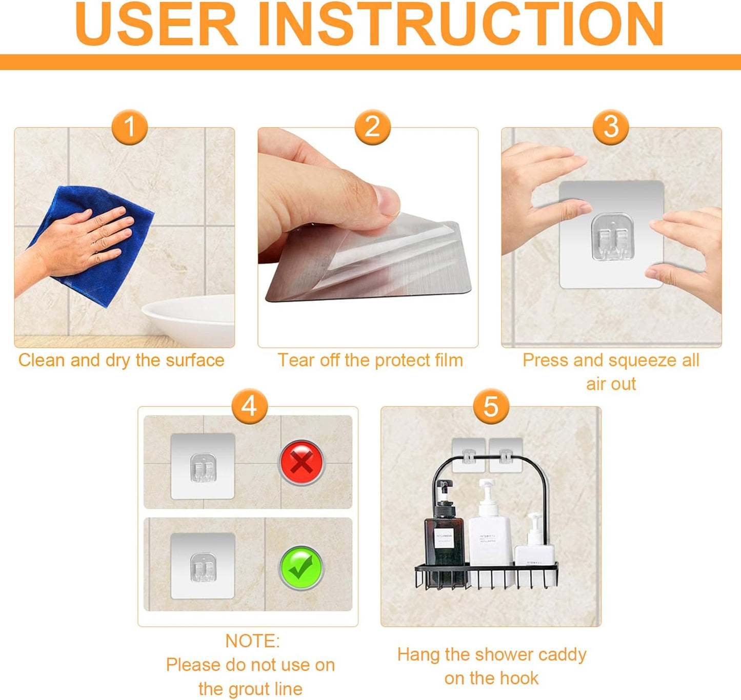 YeeBeny Corner Shower Caddy Adhesive Sticker Hook Mount for Shower Caddy Basket Bathroom Shelf Compatible with KINCMAX，SMARTAKE, JOMARTO, Flowmist, Nieifi, HapiRm, Odesign, Lovelers 4 pack