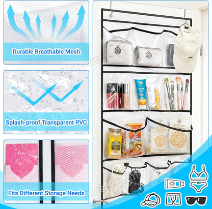 Cruise Ship Magnetic Door Organizer, Over The Door Organizer For Cruise Ships, Magnetic Shoe Rack with 2 Strong Anti-Scratch Magnets & Durable Pockets To Store Cruise Essentials (White)