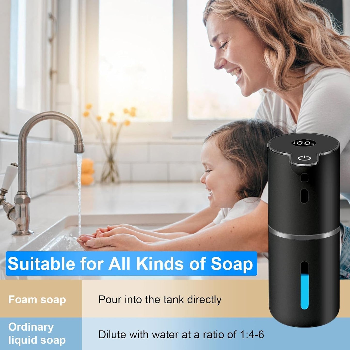 OHIFAST Automatic Foaming Soap Dispenser Touchless, USB Rechargeable Smart Hand Soap Dispenser, 6-Level Adjustable, 12.8oz/380mL Wall Mounted for Bathroom Kitchen Dish Soap-White