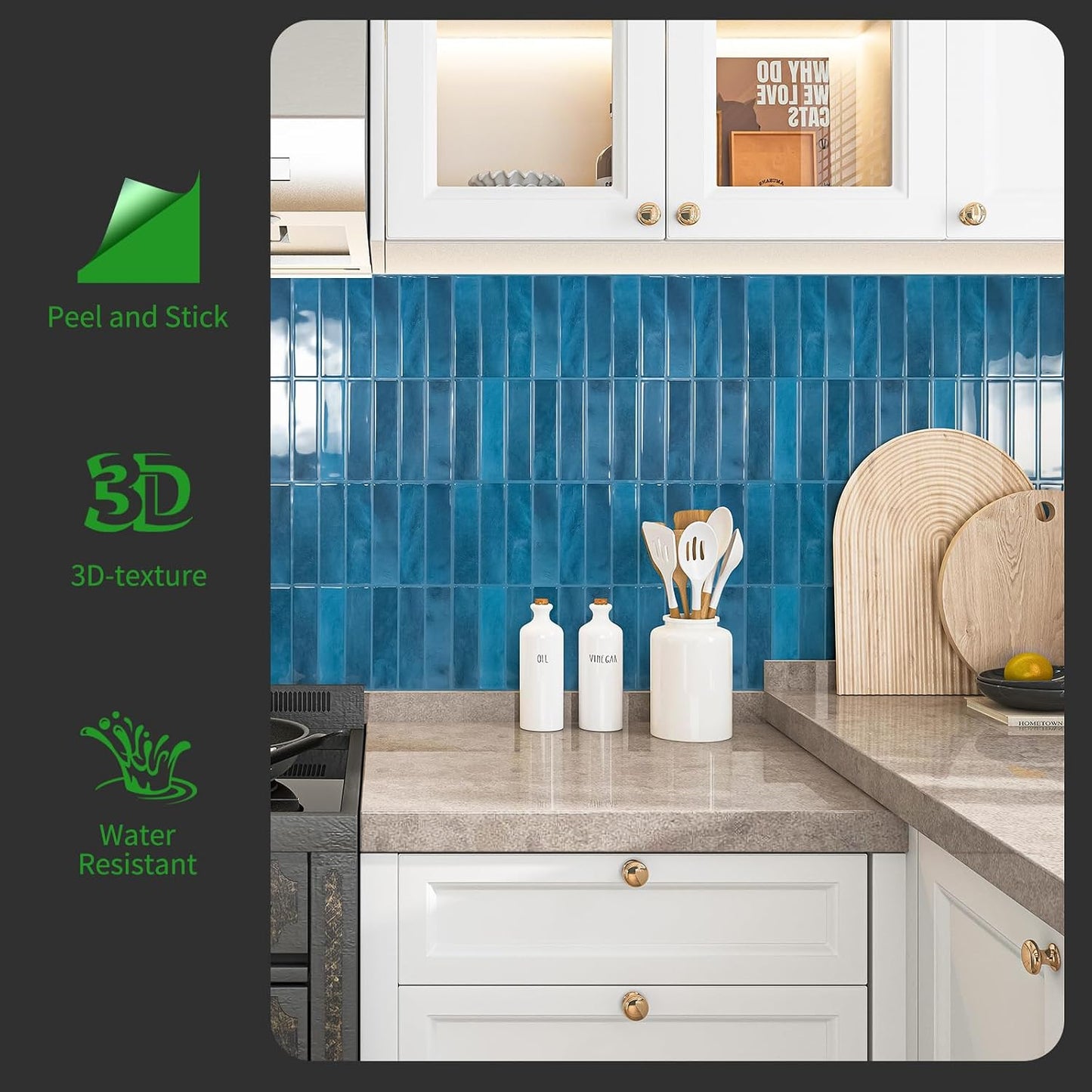 LONGKING Marble Peel and Stick Backsplash for Kitchen, 3D Adhesive Tile Backsplash for Kitchen, Bathroom, Wall Tile, 10 Sheets, 12" x 12"