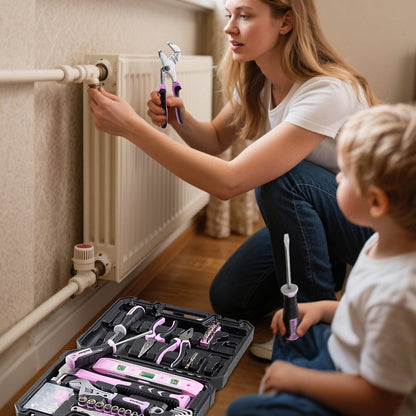 Enventor Pink Tool Kit Set for Women, 146PCS General Household Hand Tool Kit with Storage Toolbox, Ladies Small Basic Tool Kits for Home Maintenance, DIY Projects