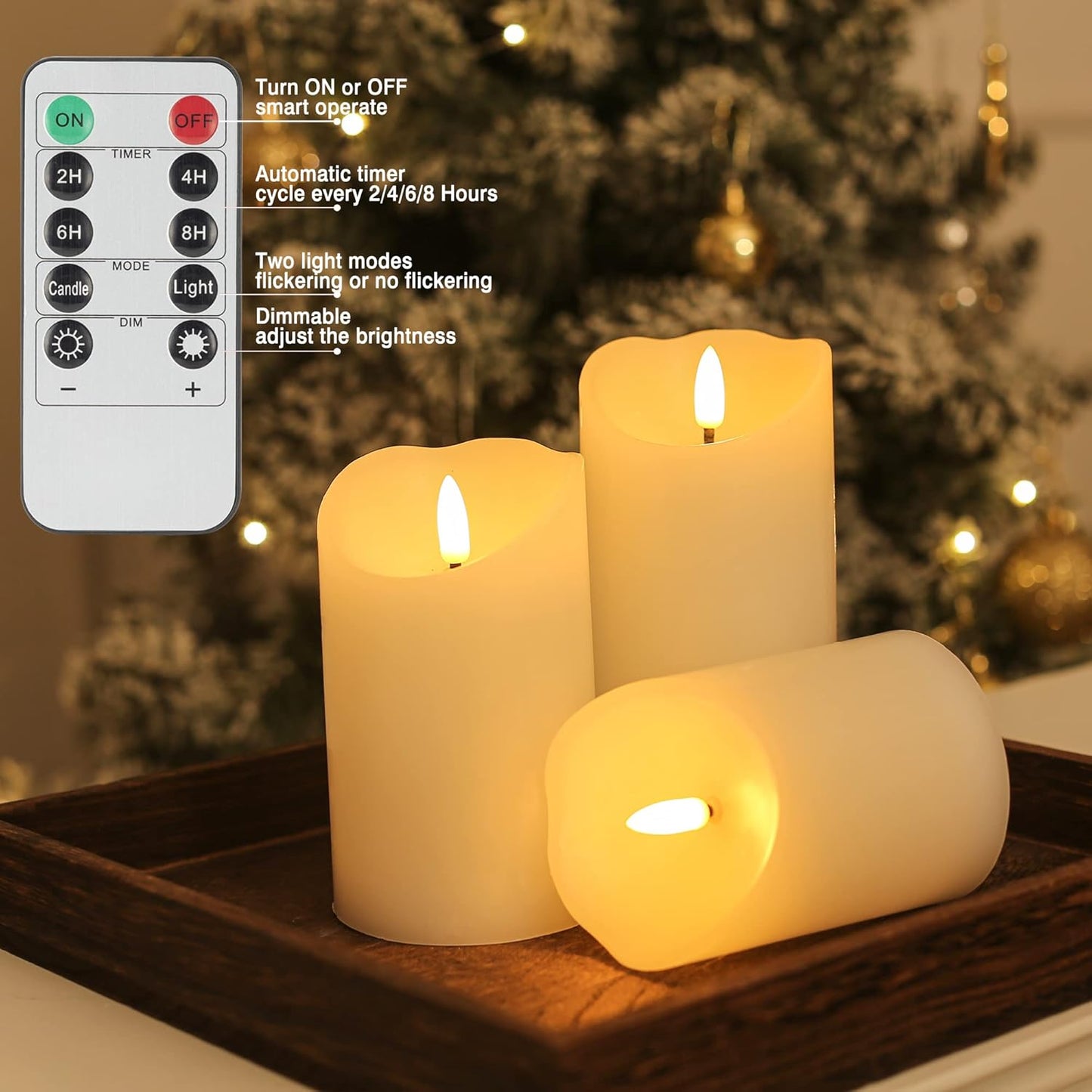 LUSHARBOR Flameless Candles with Remote, 3 Pack Battery Operated Candles Flickering Real Wax LED Fake Pillar Candles with Timer for Wedding Home Party, White