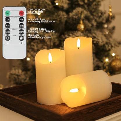 LUSHARBOR Flameless Candles with Remote, 3 Pack Battery Operated Candles Flickering Real Wax LED Fake Pillar Candles with Timer for Wedding Home Party, White