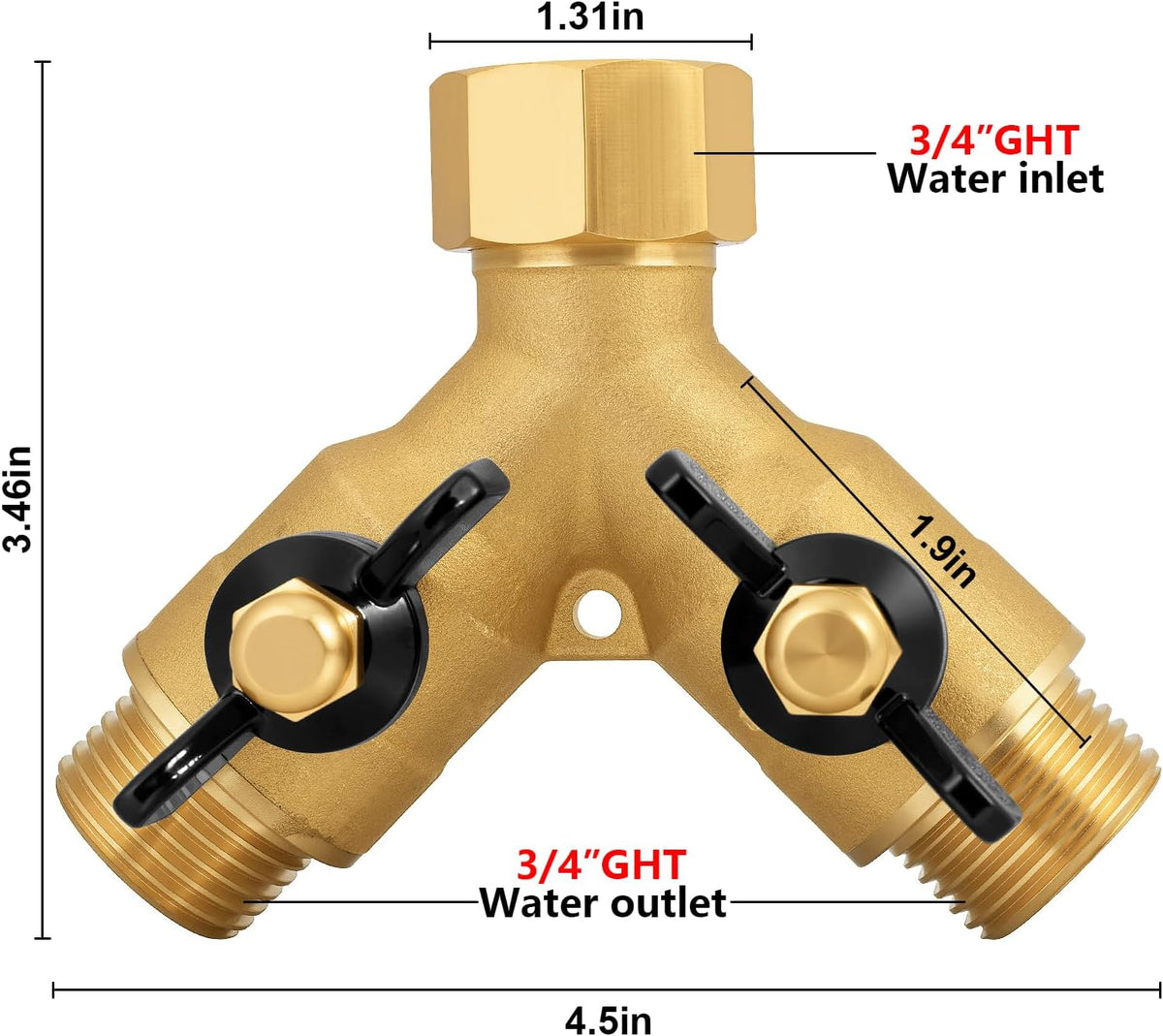 SIGURANTA Garden hose splitter, full-flow, heavy-duty brass 2-way high flow, outdoor faucet Y-valve closure diverter connector, garden hose high-flow diverter adapter. (2-Way Full Flow)
