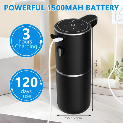 Automatic Soap Dispenser Touchless, USB Rechargeable Automatic Foaming Soap Dispenser, 12.8oz/380mL, 4 Level Adjustable, 1500mAh Smart Wall Mounted for Bathroom Kitchen Dish/Hand Soap
