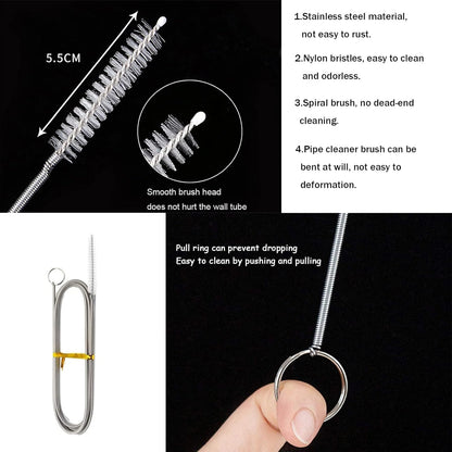 ICEYLI 61 Inch Long Drain Brush Hose Flexible Feeding Tube and Pipe Cleaning Brush with 2 PCS 7.9 Inch Straw Brush