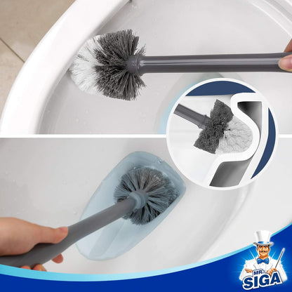 MR.SIGA Toilet Bowl Brush and Holder, Premium Quality, with Solid Handle and Durable Bristles for Bathroom Cleaning, White, 1 Pack