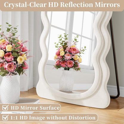 71"x32" Flannel Full Length Mirror, Arched Mirrors Full Length with Stand, Flannel Floor Mirror for Bedroom and Living Room, Full Body Mirror Hanging or Leaning, White