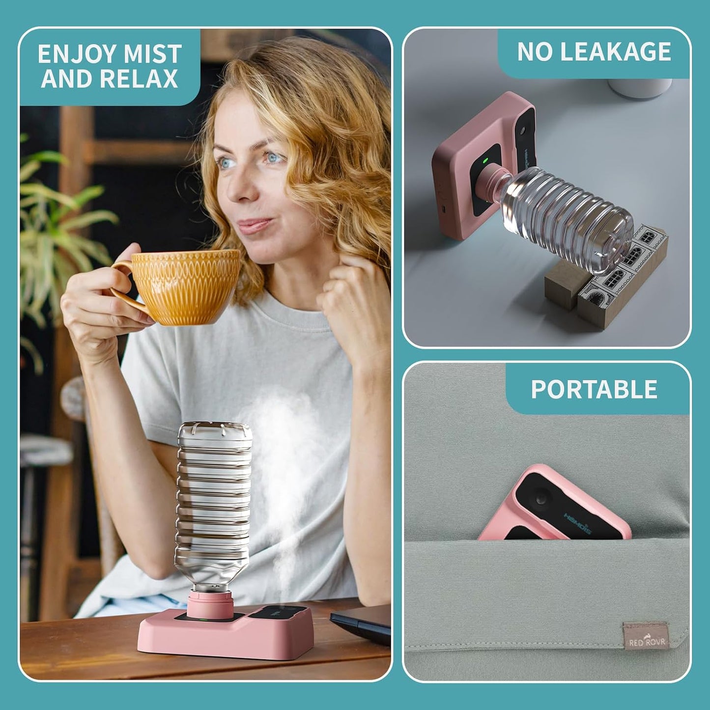 Travel Humidifier, Portable Small Humidifier for Plants, Bedroom, Office, Hotel or Car, Battery Operated Mini Cool Mist Humidifiers, Quiet 23dB, Auto-off, Night Light & BPA-Free, White