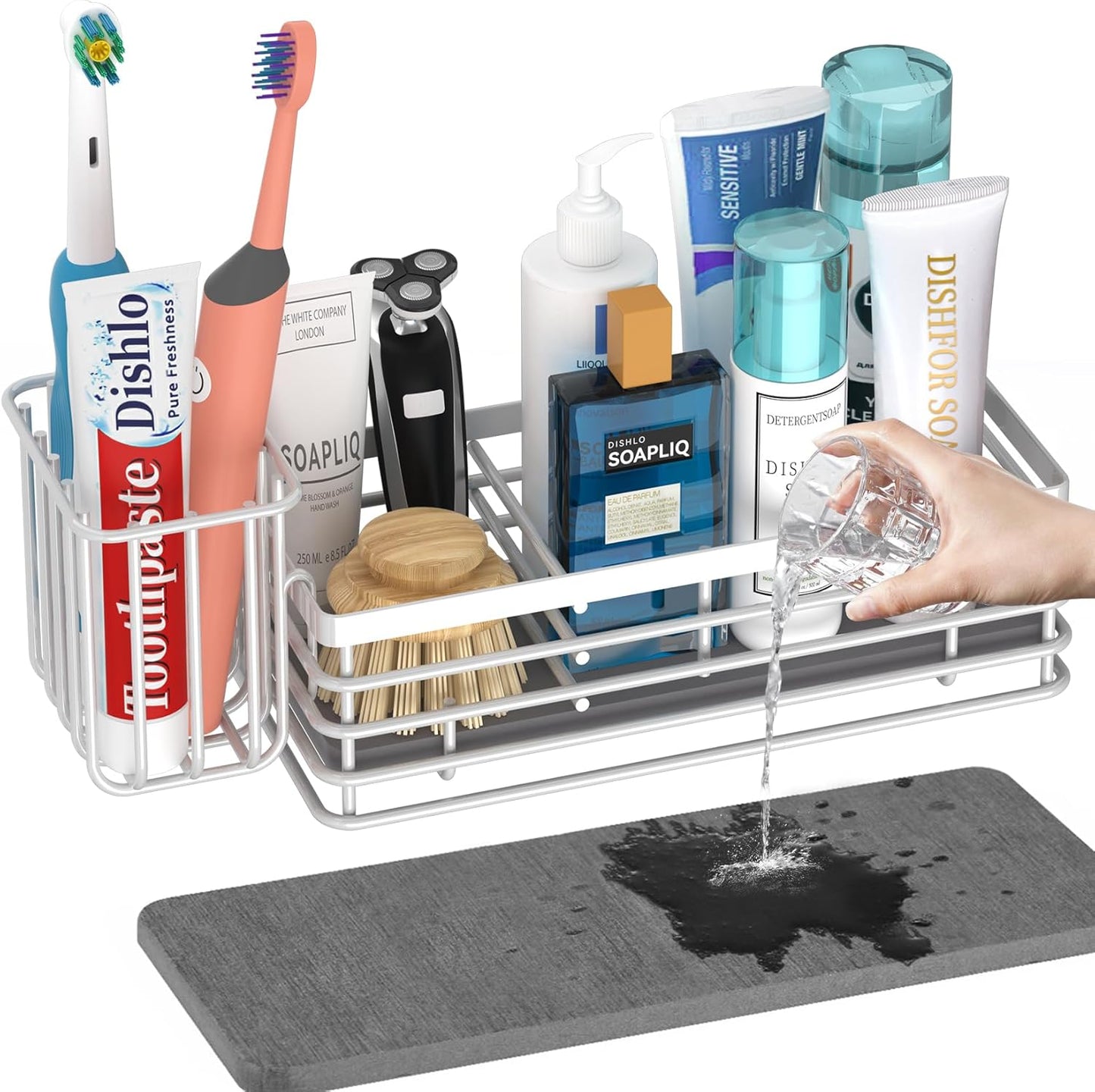 Yofidra Sponge Holder for Kitchen Sink, Sink Caddy Organizer with Stone Drying Mat, Kitchen Countertop Organizers and Storage Essentials, 304 Stainless Steel (Black, 9.3″)