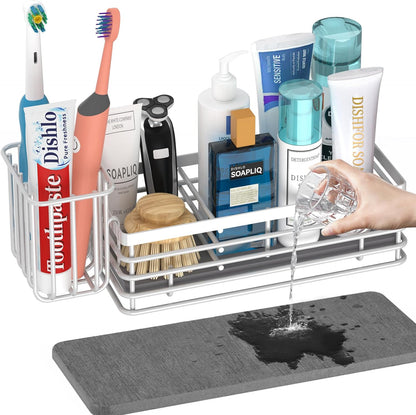 Yofidra Sponge Holder for Kitchen Sink, Sink Caddy Organizer with Stone Drying Mat, Kitchen Countertop Organizers and Storage Essentials, 304 Stainless Steel (Black, 9.3″)