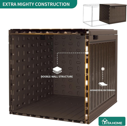 YITAHOME 100 Gallon Large Outdoor Deck Box | Waterproof Resin Storage Box, Lockable Indoor Outdoor Storage Container for Patio Furniture Cushions, Pool Accessories