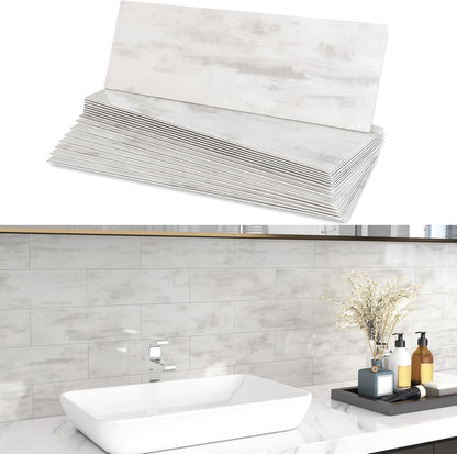 BeNice Peel and Stick Backsplash for Kitchen Tile,Peel and Stick Tiles for Walls Tile Stickers Waterproof Marble Tile Backsplash 3.85"x11.73"(16Tiles) White Gray
