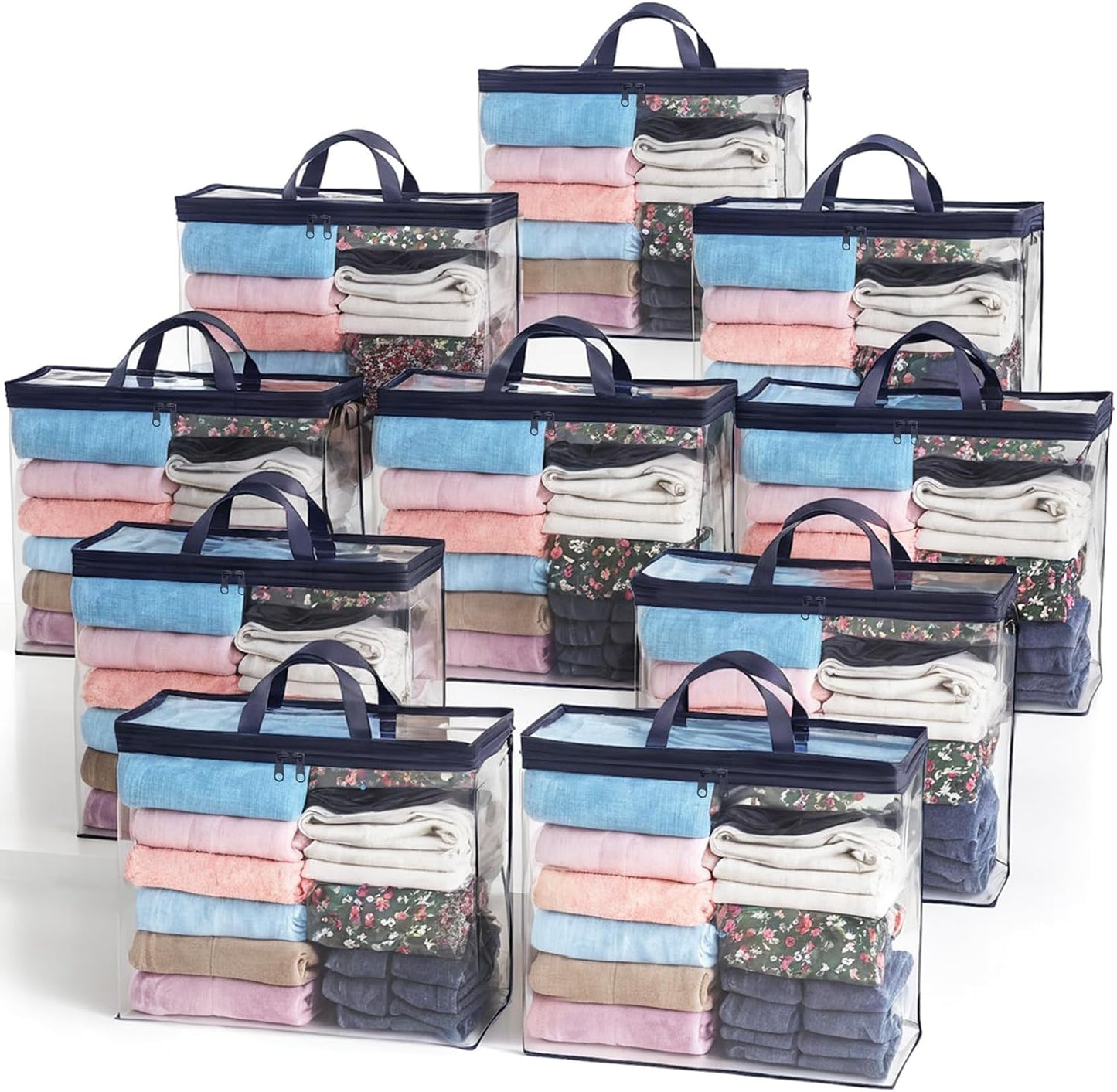 5PACK Clear Zippered Storage Bag for Clothes, 22L Clear Storage Bags, and Blanket Storage Bags for Bedding, Blankets, Comforters, Clothing, Books, DVD & CD (White)