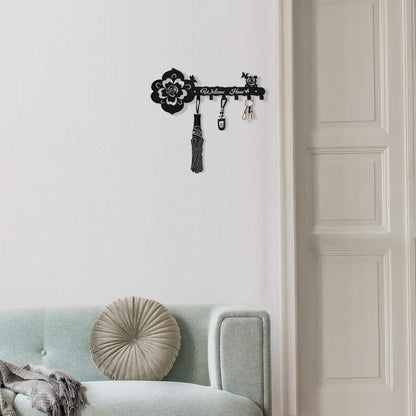 Deveosa Key Hooks Holder for Wall Decorative - Small Black Entryway Welcome Home Sign Key Hanging Hangers Wall Mounted Racks
