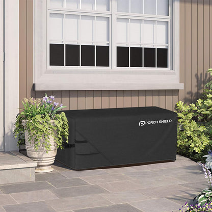 Porch Shield Patio Deck Box Storage Cover - 600D Outdoor Waterproof Cover for 150-230 Gallon Box Tear Resistant Rectangular Fire Pit Table Covers 62 x 29 x 28inch Black