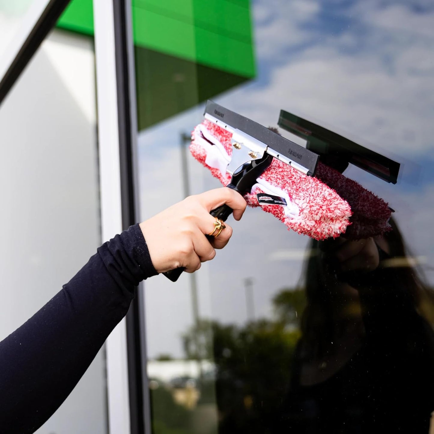 Libman 2-in-1 Window Washer & Squeegee – Premium Microfiber Glass Cleaner, Streak-Free Window Cleaning Tool, Fits Telescopic Poles – 11.25" Wide Head for Windows, Mirrors, Shower Doors, and Cars