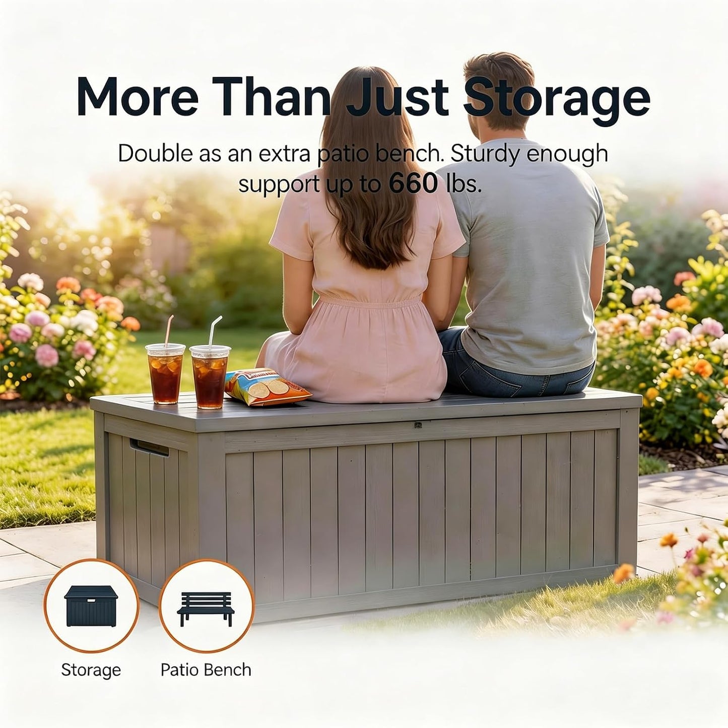 MAKINO 152 Gallon Resin Outdoor Storage Box, Waterproof Deck Box with Lockable Lid, Outside Storage Box for Patio Furniture, Pool Accessories, Garden Tools, Storage Bench for Backyard, Porch, Black