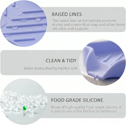 MicoYang Silicone Bathroom Soap Dishes with Drain Spout-Bathroom and Kitchen Sink Organizer,Sponge Holder,Dish Soap Tray,Perfect for Dispenser,Scrubber,Bottle,Cup on Sink or Counter-Coffee 4.9"×3.2"