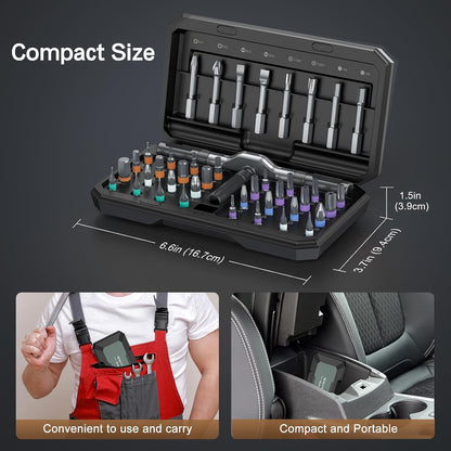 Bomivoi 42 in 1 Magnetic Screwdriver Set, DIY Ratchet Screwdriver Set, Multi Bit Magnetic Drive Set with Detachable Ratchet Handle, Portable Compact Repair Tool Kit for Furniture Computer Bicycle Blue