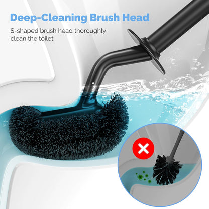 HAMITOR Toilet Bowl Brush Holder Set: Curved Design with Holder for Deep Cleaning Under Rim - Compact Hidden Scrubber for Small Space - Modern RV Bathroom Accessories - White 1 Pack